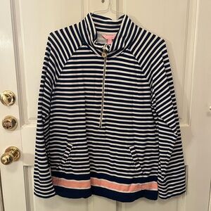 Lilly Pulitzer Navy and White Striped Zip Pullover
